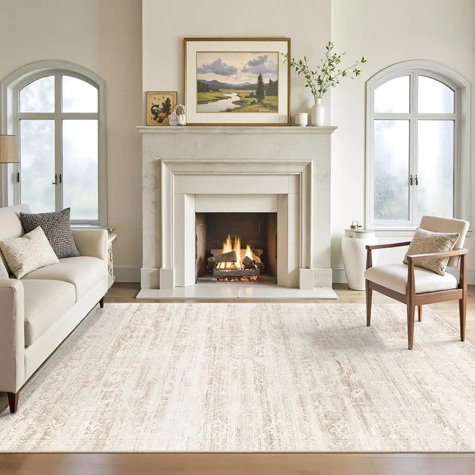 Soalmost 5x7 Area Rugs for Living Room, Washable Neutral Rug Beige Ivory