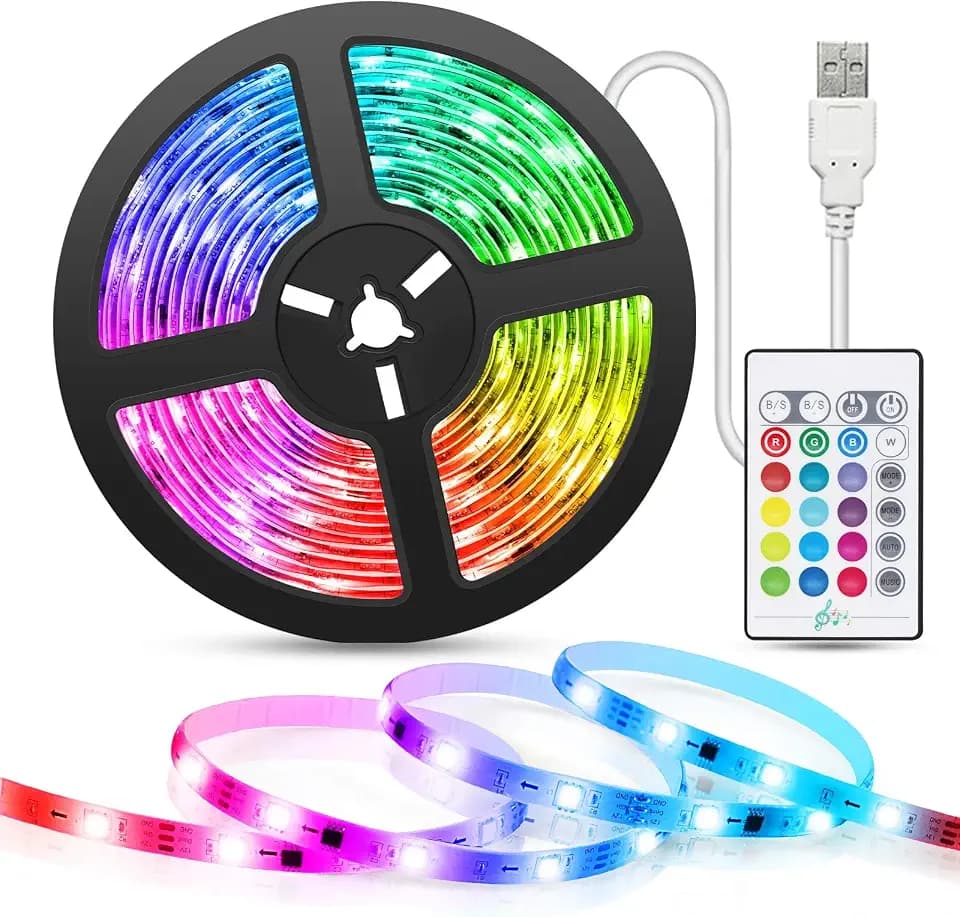 Tasmor LED Strip 5m USB LED Streifen, RGB LED TV Hintergrundbeleuchtung LED Band 16 Farben und 4 Modi, Led Leiste Sync mit Musik LED Lichtband mit Fernbedienung LED Kette für Zuhause,TV, PC,Weinachten