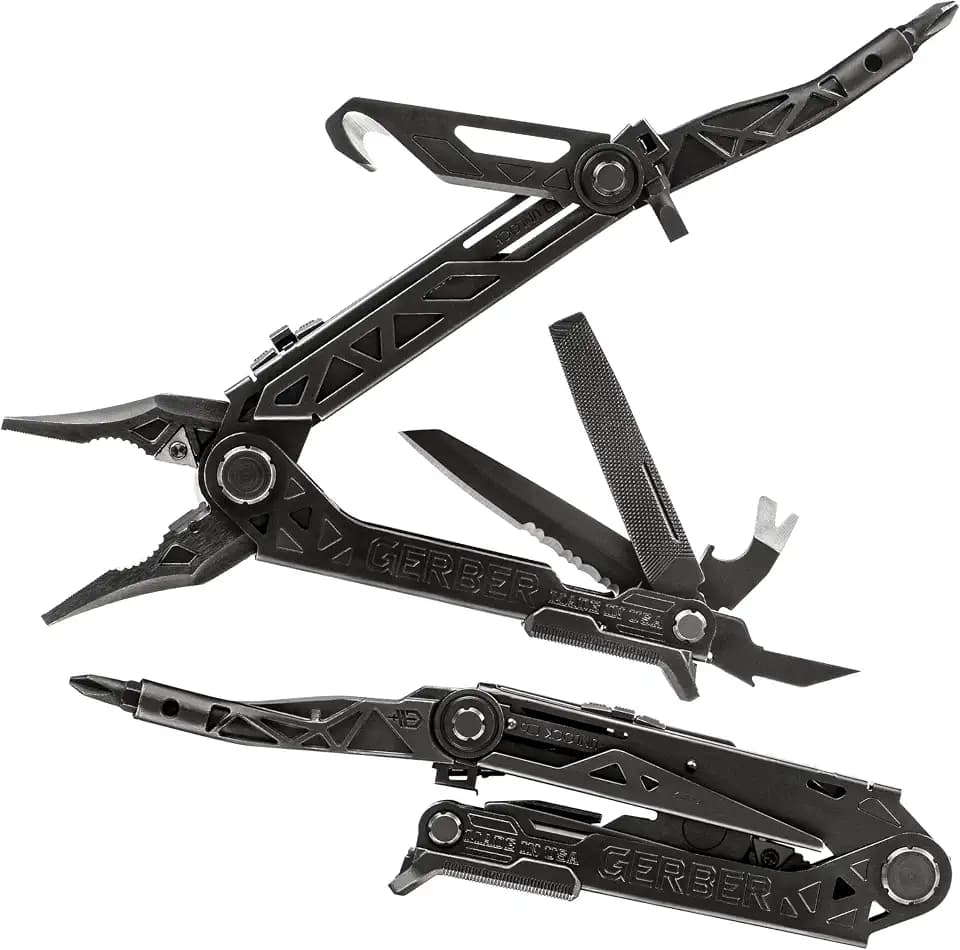 Gerber Gear Center Drive Rescue - Multitool Knife with Pliers, Strippers & Strap Cutter - Portable EDC Tactical Gear for Camping & Outdoor - Utility Tool - Molle Fabric Sheath- Made in USA - Black