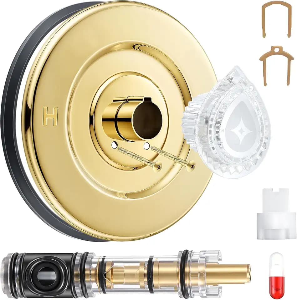 Hohean Tub and Shower Trim Kit with Cartridge Replacement, Compatible with Moen Standard Valve Chateau Series Single Handle Tub and Shower, Brass Stem(Polished Brass)