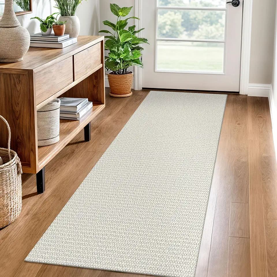 EARTHALL Washable Runner Rug, Non Slip Bedside Rug, 2x6 Ft, Cream/Grayish