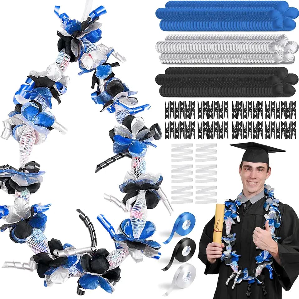 Unittype 6 Sets Graduation Lei DIY Kit, Blue, Silver Gray, Black