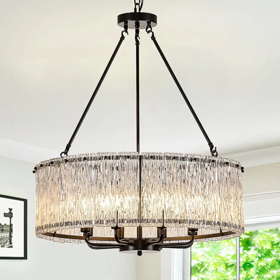 CATINER Modern 24.4" Crystal Glass Chandelier 8-Light Black Chandeliers