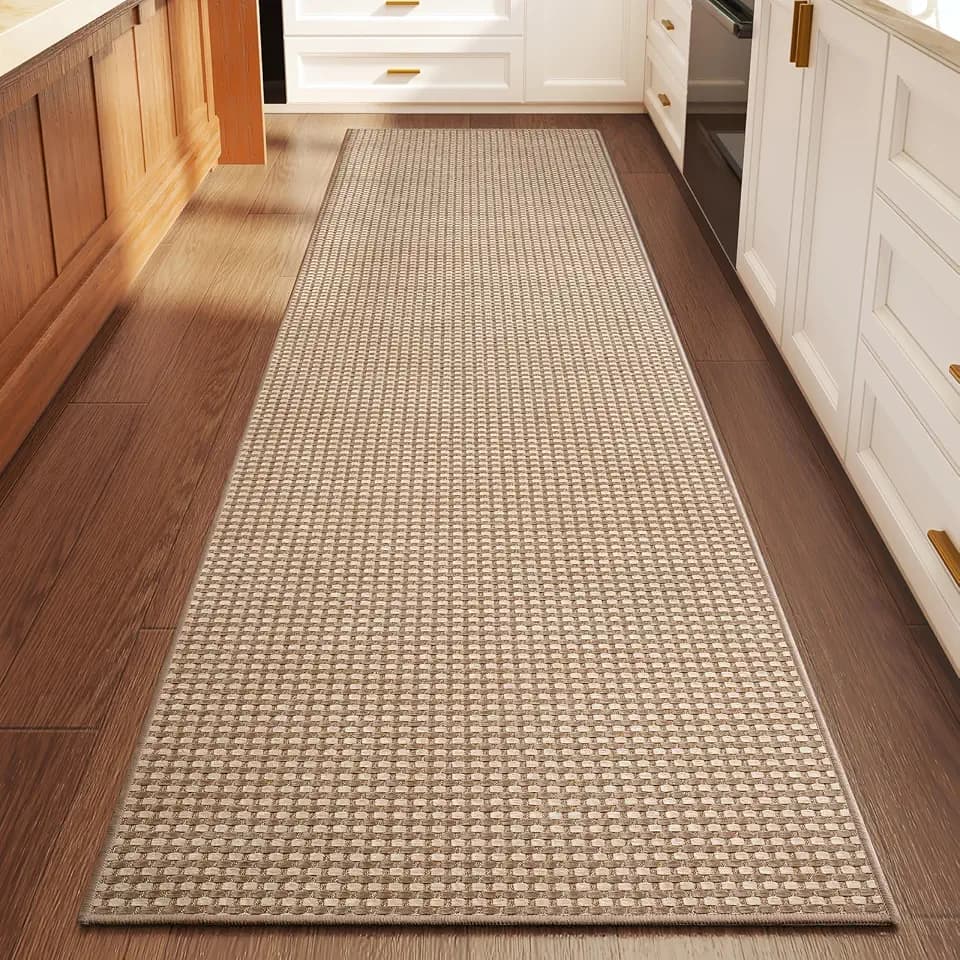 YDKGL 2x6 ft Low Pile Kitchen Runner Mat, Non Slip Washable, Brown