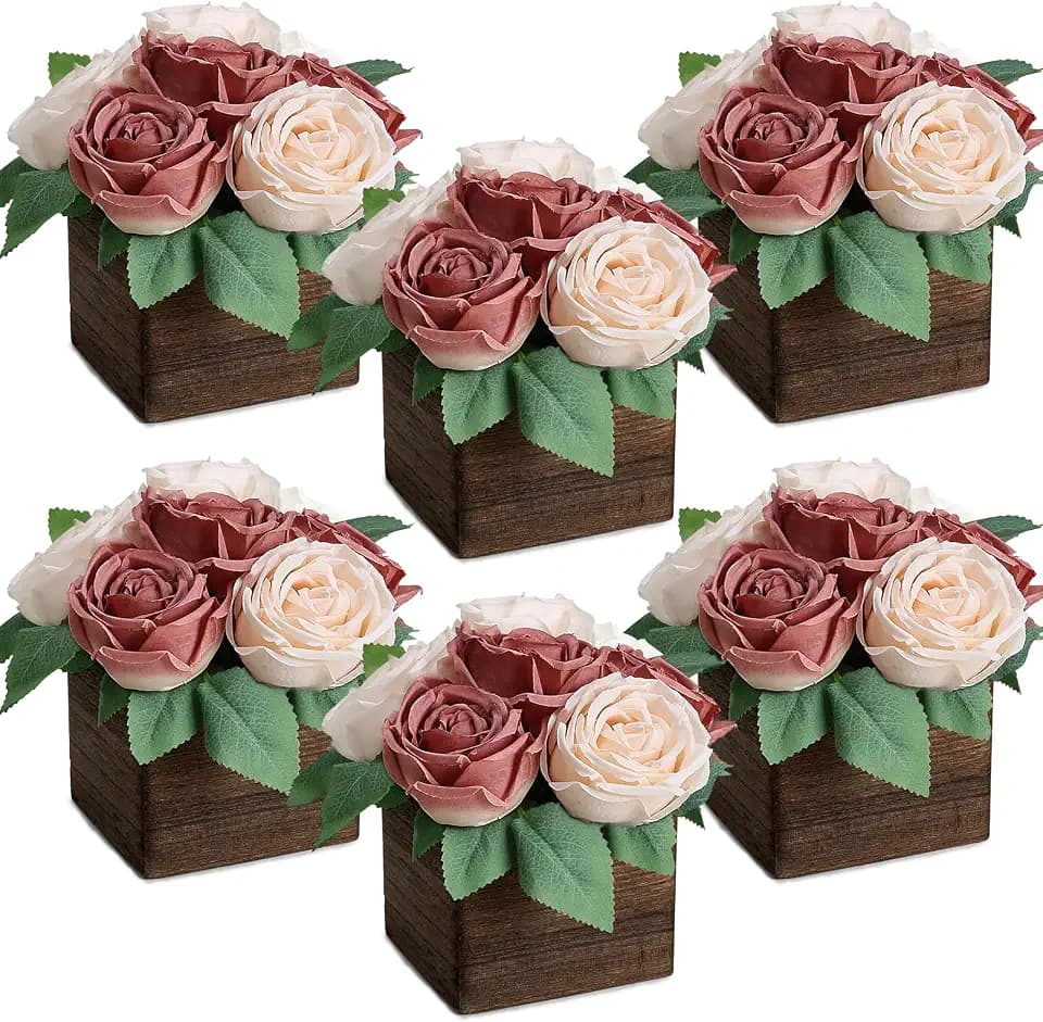 Dusty Pink & Champagne Dining Table Centerpiece Set of 6