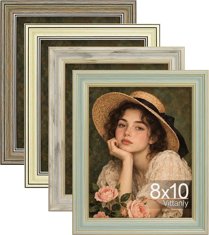 Vittanly 8x10 Picture Frames Set of 4, Vintage Photo Frames, Multicolour