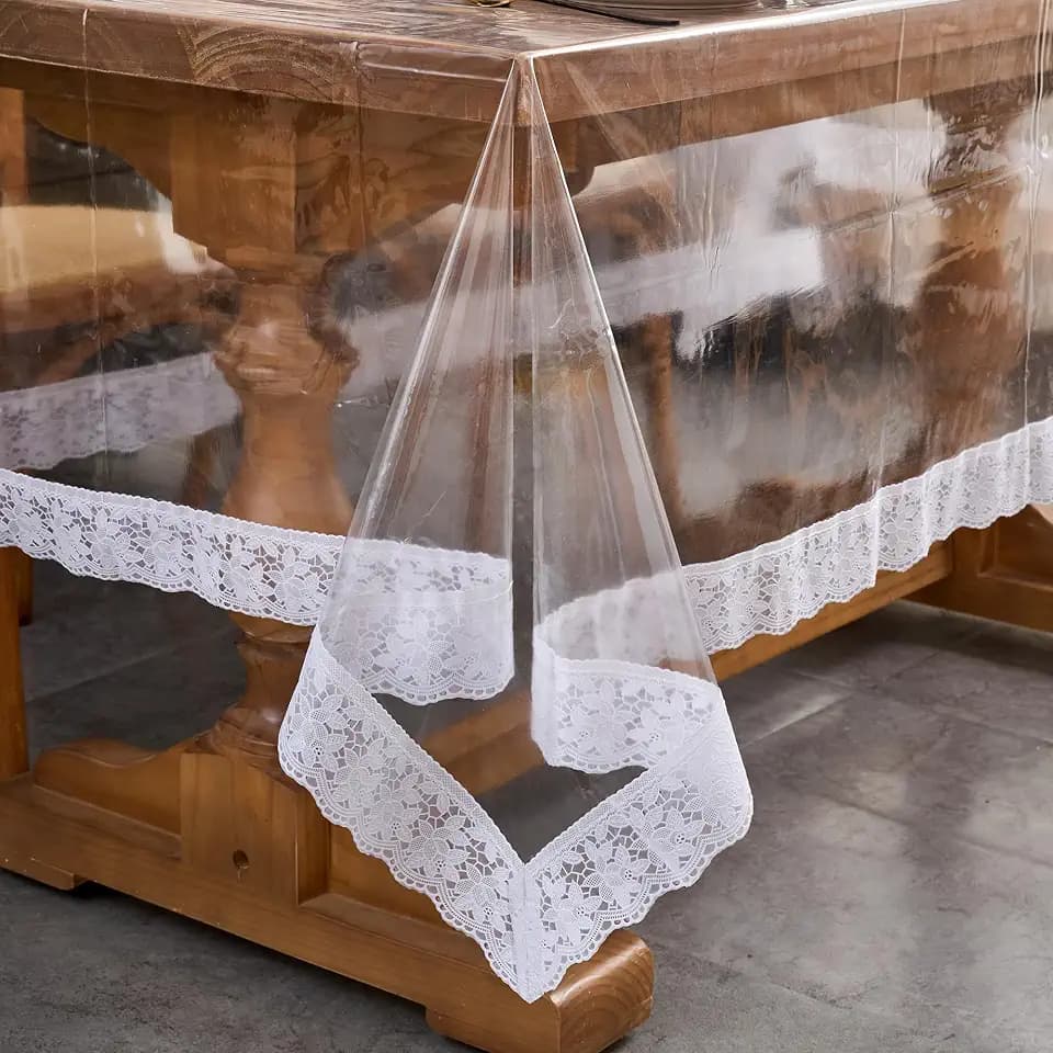 Pioggia Clear Vinyl Tablecloth Protector Transparent Lace Trim Table Cloth – Waterproof, Stain-Resistant,Plastic Cover Decorative – Perfect for Weddings, Parties, and Home Decor (54 x 54 Inch Square)