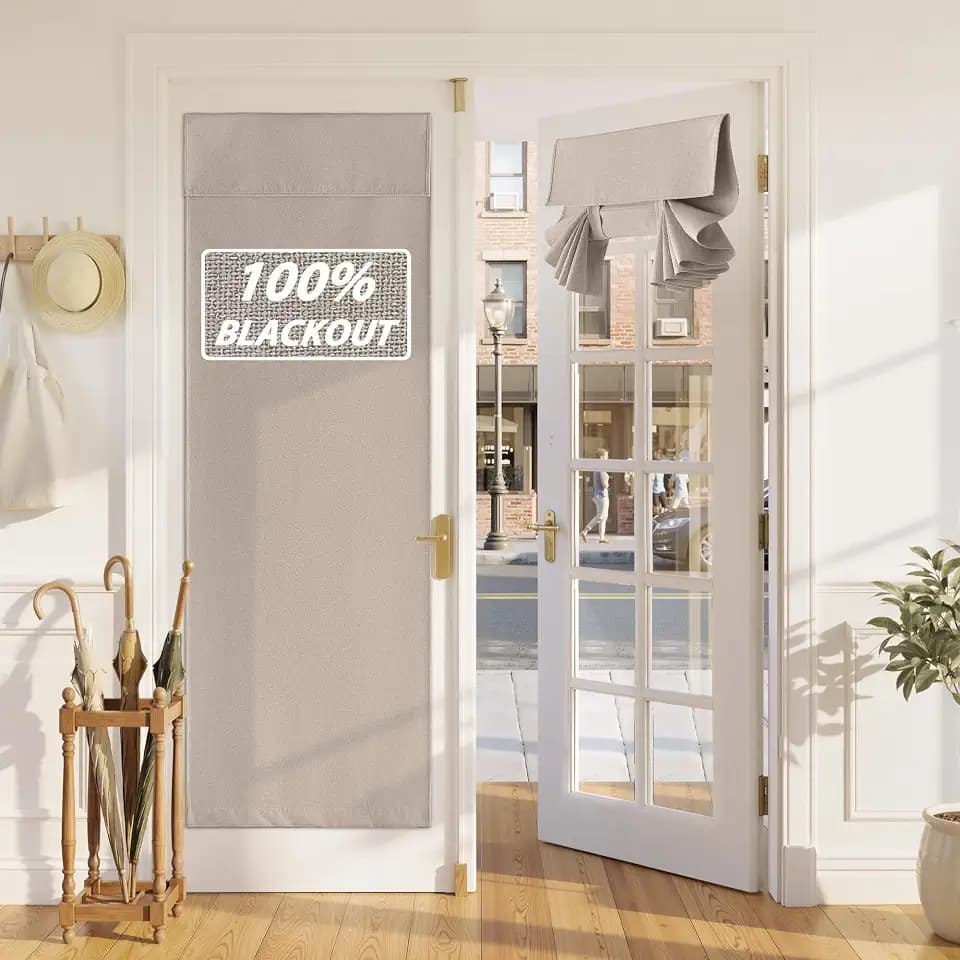 RYB HOME 100% Blackout Linen French Door Curtain for Front Door Window