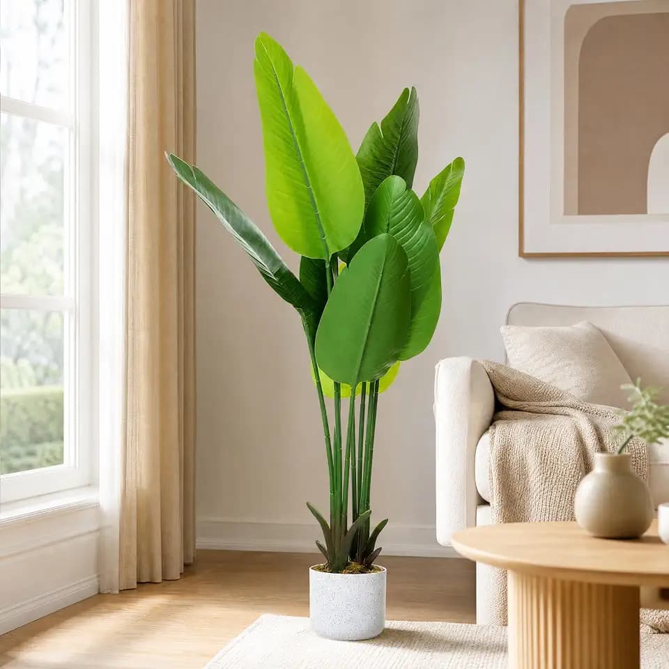 GarveeHome 3.8FT Artificial Palm Tree with Large Banana-Like Leaves, Faux Fan-Shaped Tropical Silk Plant in Pot, 45" Tall Realistic Palm Style Floor Tree for Indoor Outdoor Home Decor