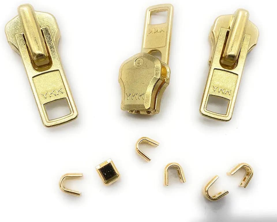 Zipper Repair Kit - #8 Heavy Duty YKK Brass Jacket Zipper Sliders with Top Stops Included - Choose Your Quantity - Made in The United States (3)