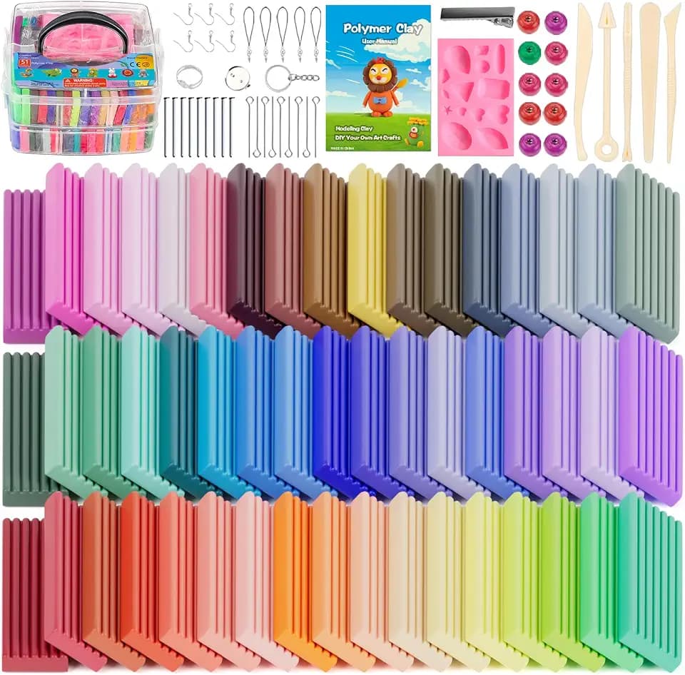 Polymer Clay 51 Colors, CiaraQ Modeling Clay for Kids, Oven Bake Clay with Sculpting Tools, Non Toxic, Ideal for Sculpture, Crafting, DIY Projects. (Assorted Colors, 0.7oz/Colors), Small