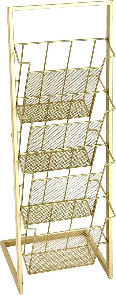 Deco 79 Contemporary Metal Rectangle Magazine Holder, 12" x 10" x 34", Gold