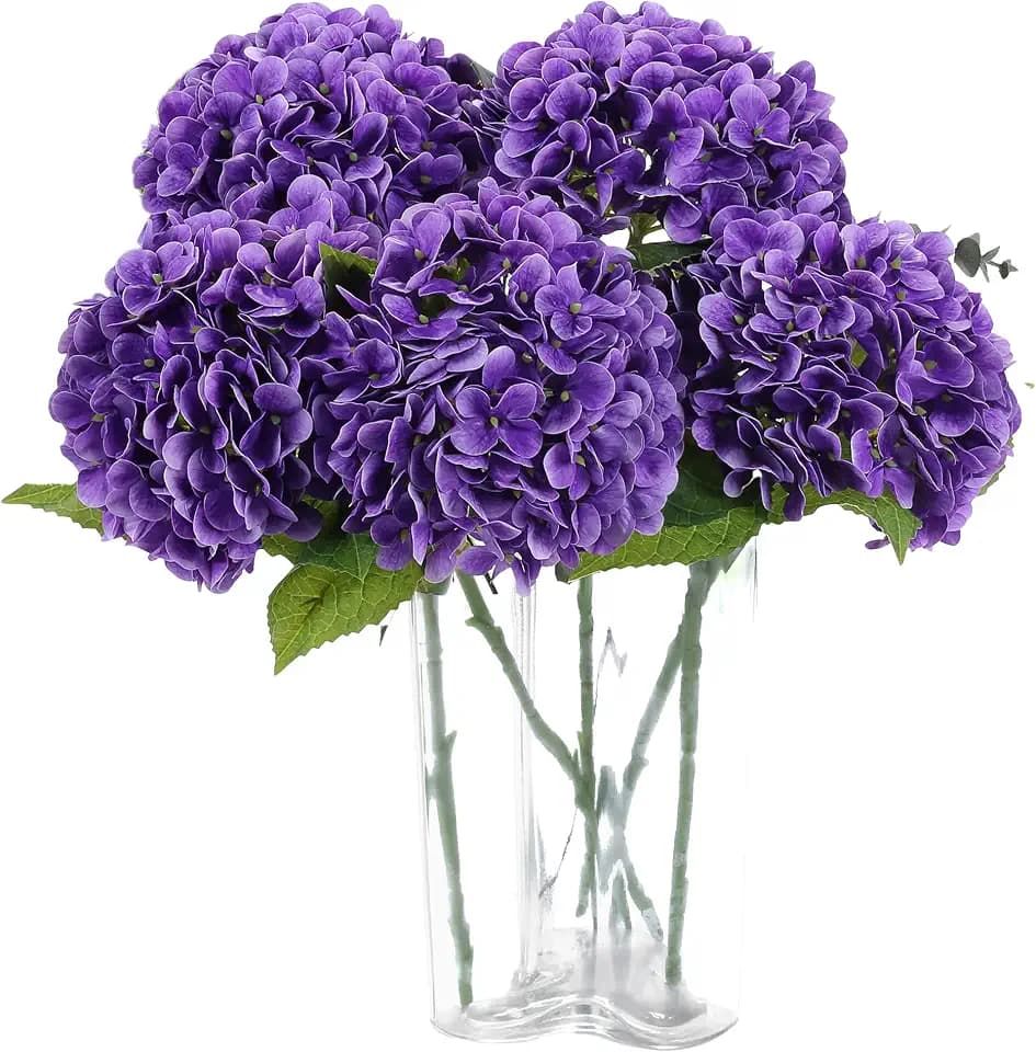 Coferset 5pcs Real Touch Artificial Hydrangea Flowers,Purple#2