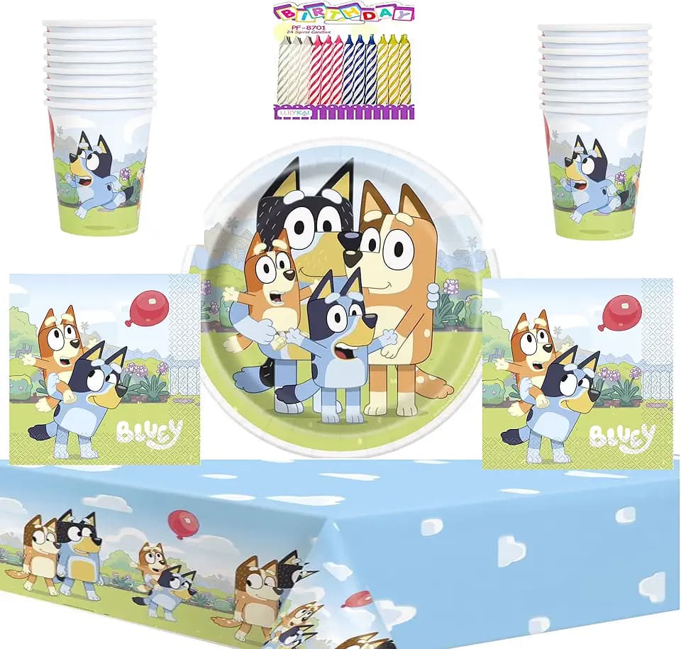 Bluey Party Supplies for 16 Dinner Set with Cups & Table Cover