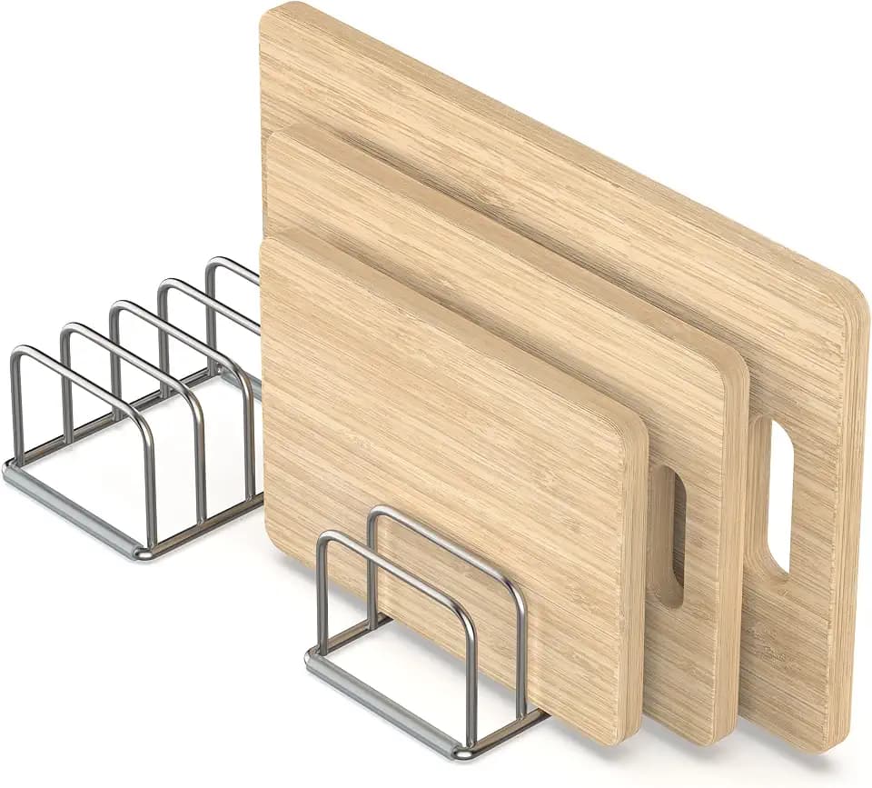 KORRTFID Cutting Board Holder, 2PSC Cutting Board Organizer Rack, 304 Stainless Steel Cookie Sheet Baking Pan and Tray Organizer for Kitchen Cabinet and Pantry Storage (1.0 Inch Width Slots)