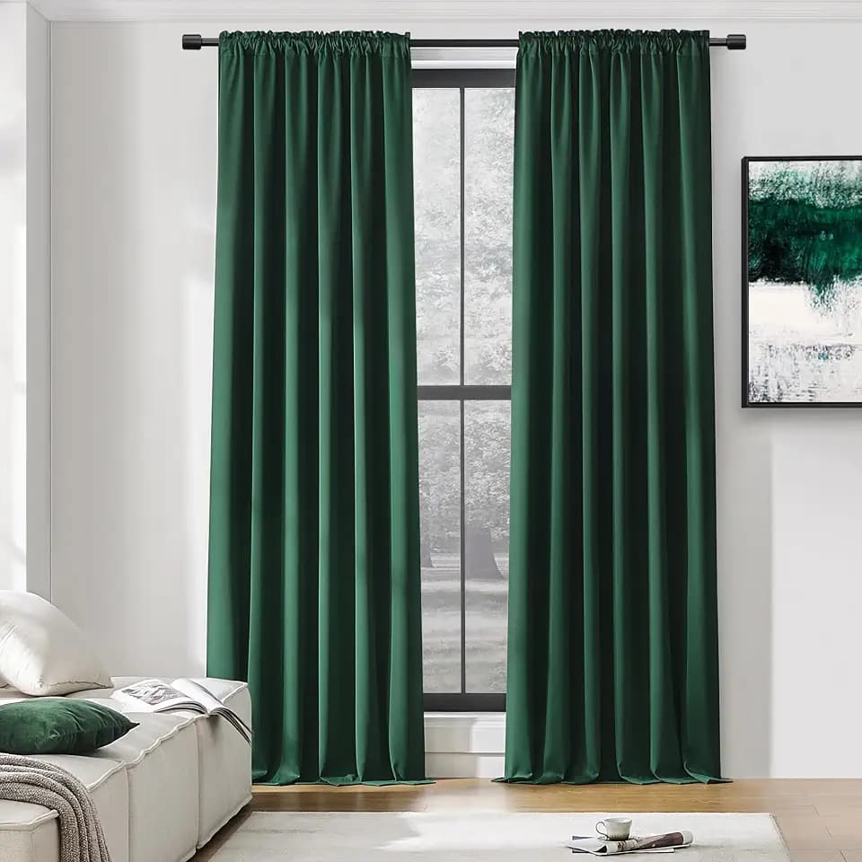 DONREN 108 inch Extra Length Curtains for Bedroom - Rod Pocket Smooth Tactility Blackout Window Panels for Patio (52 W x 108 L,Dark Green,2 Pieces)