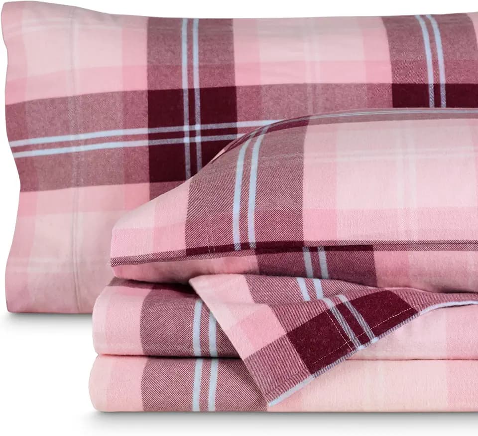 Bare Home Flannel Sheet Set Prints (Full, Symphony Plaid - Pink)