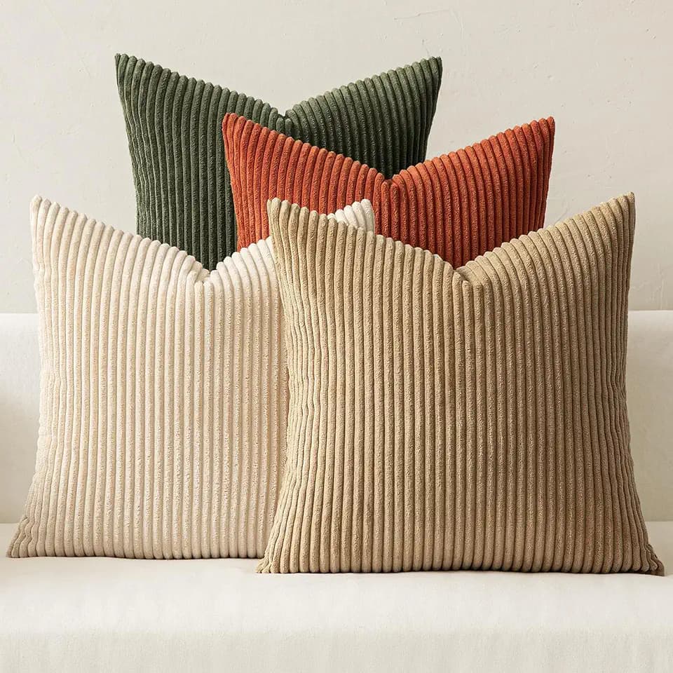 MIULEE Fall Corduroy Decorative Throw Pillow Covers Rust-Olive Green 18x18
