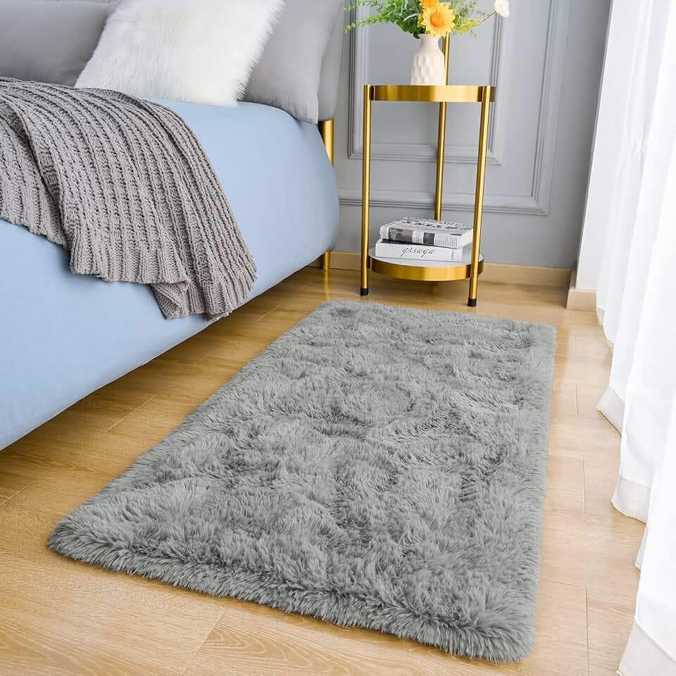 Amearea Shag Fluffy Small Rug, 2x4 Throw Rugs for Bedroom Girls, Grey