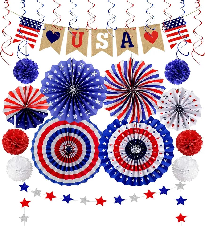 26Pcs Patriotic Decorations 4th of July Decorations Red White Blue Decor
