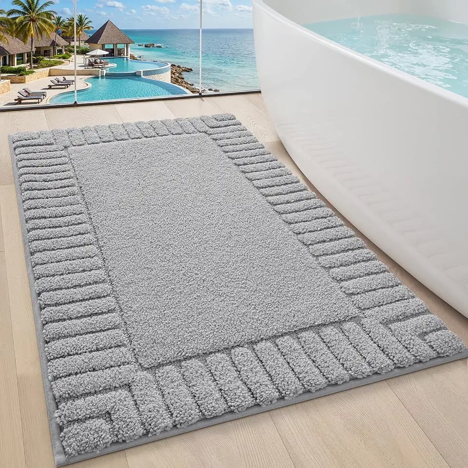 LUMI Soft Bathroom Rugs Absorbent, Non Slip Bath Mat 24x36, Light Grey