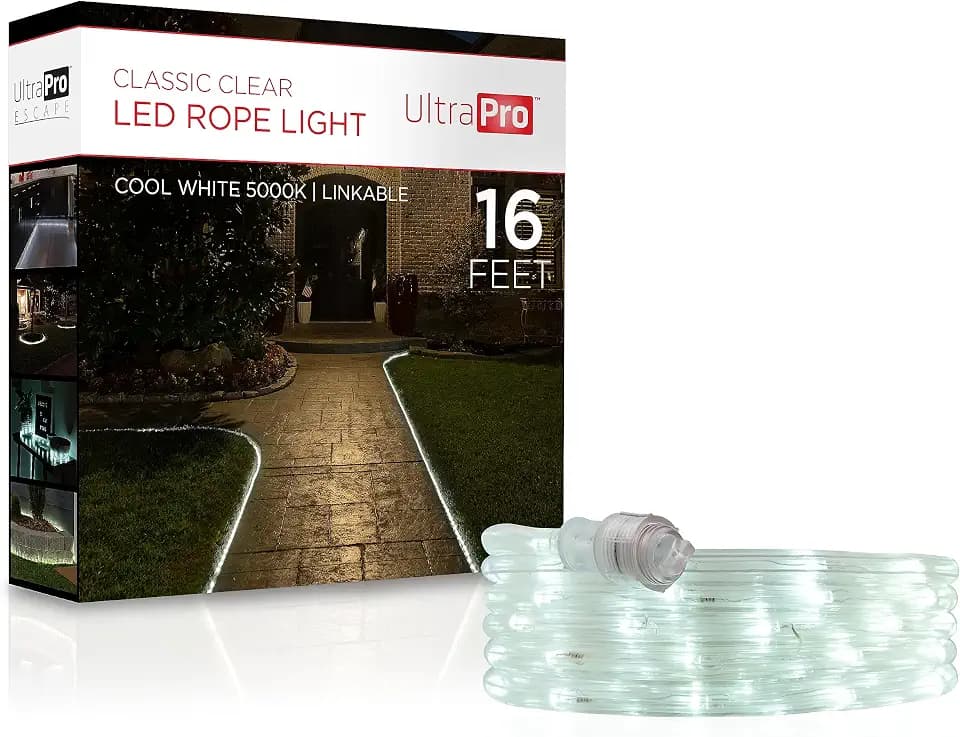 UltraPro 16 Foot LED Rope Lights, Clear Rope, Daylight 5000K, Outdoor