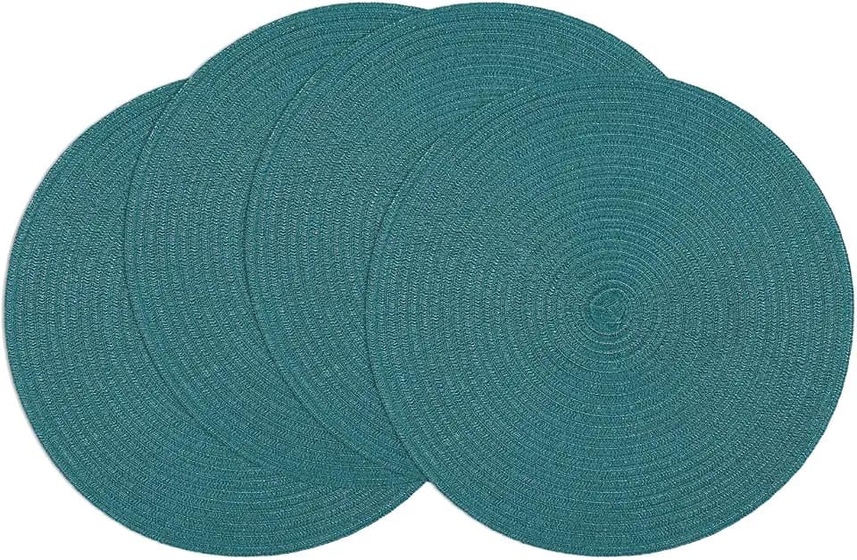 SHACOS Round Placemats Set of 4 Woven Braided Table Placemats 15 inch Circle Place Mats Washable Non Slip Table Mats for Home Wedding Party, Teal Green