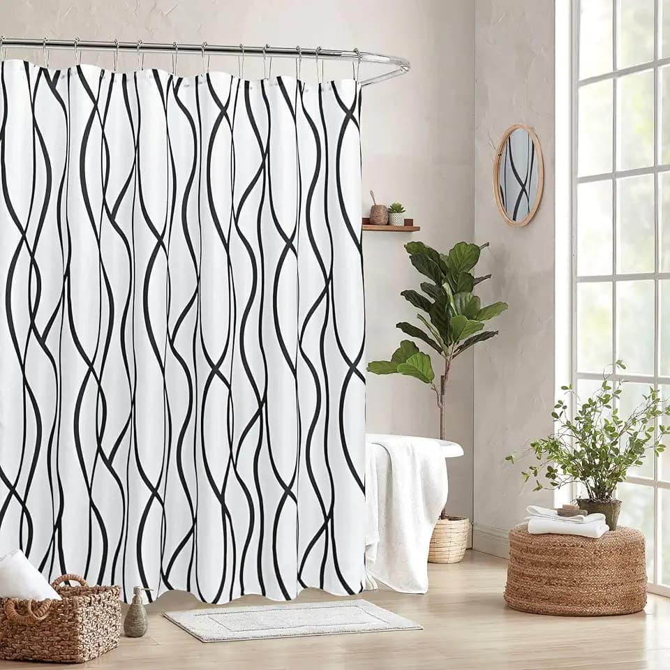 Fabric Modern Shower Curtain-Black and White Shower Curtains for Bathroom