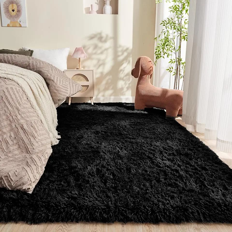 OPPODREAM 8x10 Black Rugs for Bedroom, Ultra-Soft Fluffy Area Rugs for Living Room, 8 x 10 Shag Carpet for Nursery, Kids, Girl, Boy, Baby, Plush, Fuzzy, Shaggy, Cute Home Decor