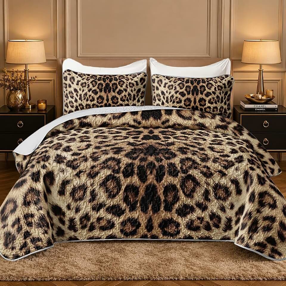 HOSIMA Leopard Quilt King,Lightweight Summer Bedspread with 2 Pillowcases.