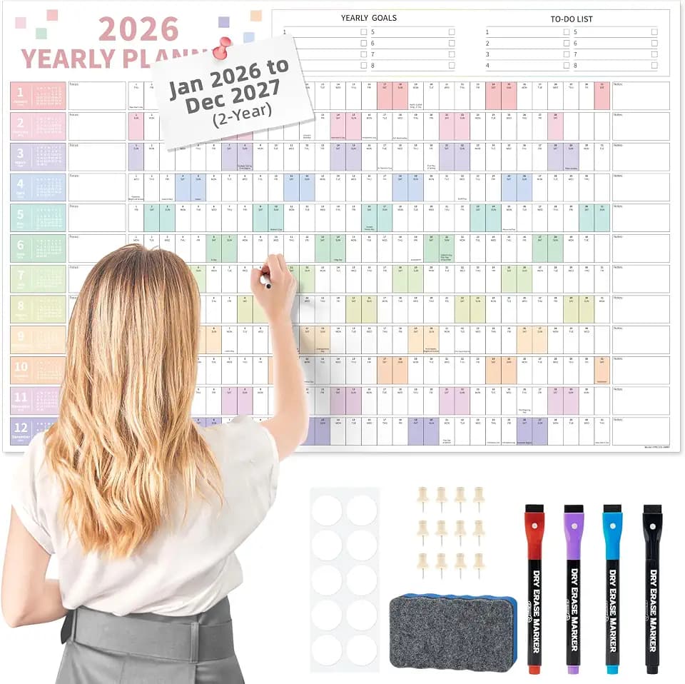 Ospelelf 2026-2027 Wall Calendar Large 32'' x 48'' Dry Erase Laminated Yearly Calendar for Wall, 24 Month Big Family Calendar, Use Jan 2026 - Dec 2027 (Multicolor)