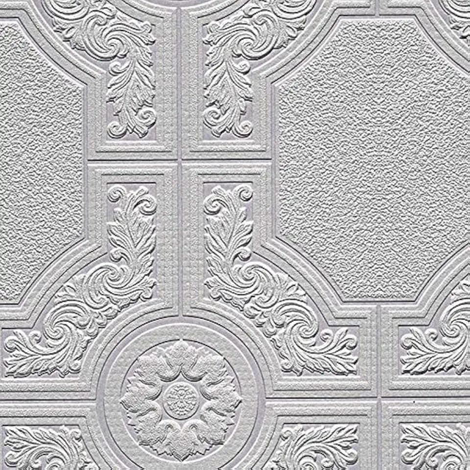 Manhattan Comfort Brooklyn Series Vinyl Textured Paintable Floral Square Design Large Wallpaper Roll, 21" W x 33' L, White
