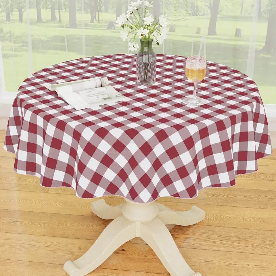 Smiry Christmas Table Cloth, Flannel Backed Vinyl Tablecloth, 60" Round