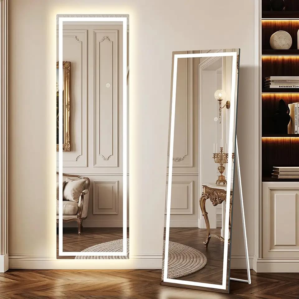 Delma LED Full Length Mirror, 56"x16" Full Body Mirror with Lights, Dimmable & 3 Color Lighting, Standing/Leaning/Wall Mounted Vanity Mirror for Bedroom, Dressing Room, Living Room