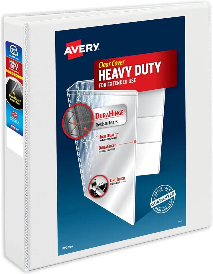 Avery Heavy-Duty 3 Ring Binder, 1.5" Slant Rings, 1 White Binder