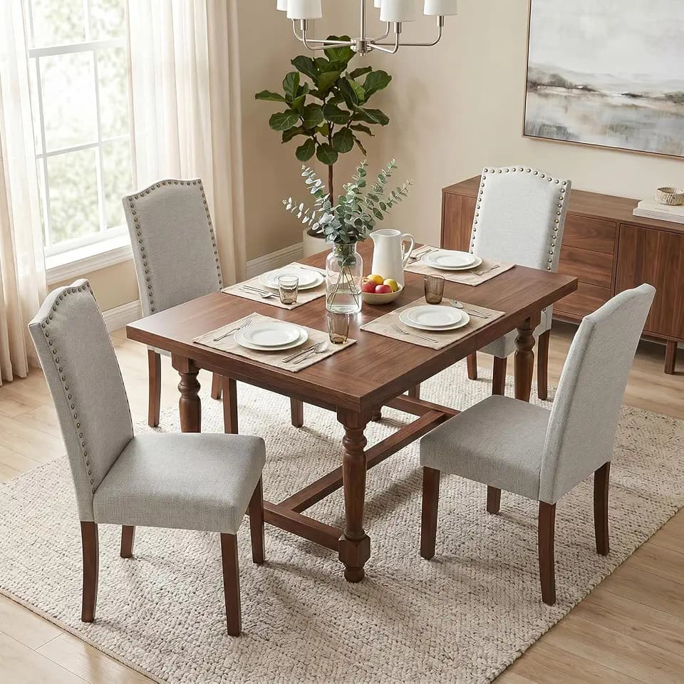 Upholstered Dining Chair Set of 4, Farmhouse Fabric Kitchen Chair