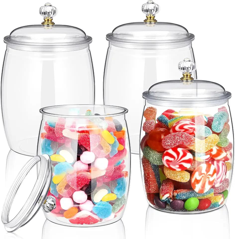 Nuogo 4 Pcs Plastic Candy Jars with Lid Unbreakable,Stylish,42 oz