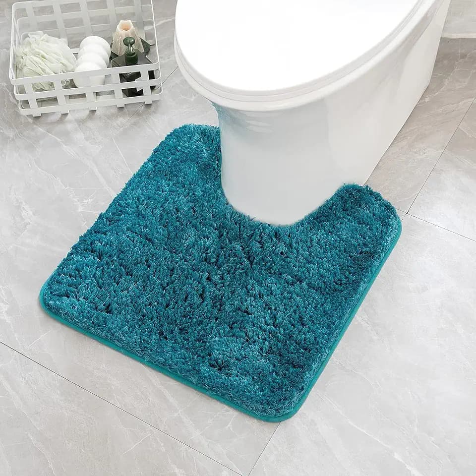 MIULEE Teal Toilet Bathroom Rug U-Shaped Microfiber Bath Mat 24x24 Inch