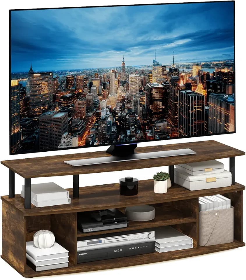 Furinno Jaya 4-Tier TV Stand for TV up to 55 Inch, Amber Pine