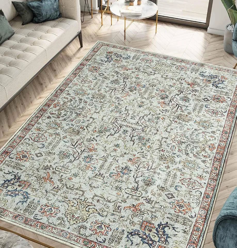 Keen Home Design Vintage Washable Area Rug, Non-Slip Low Pile, 5x7