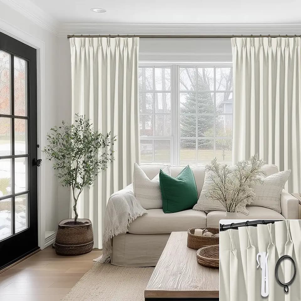SHINELAND 108 Inch Blackout Curtains, 9FT Thermal Insulated Pinch Pleated Drapes for Living Room Bedroom, 2 Panels Set, 9 FT Length 40'' W x 108'' L, Ivory Cream