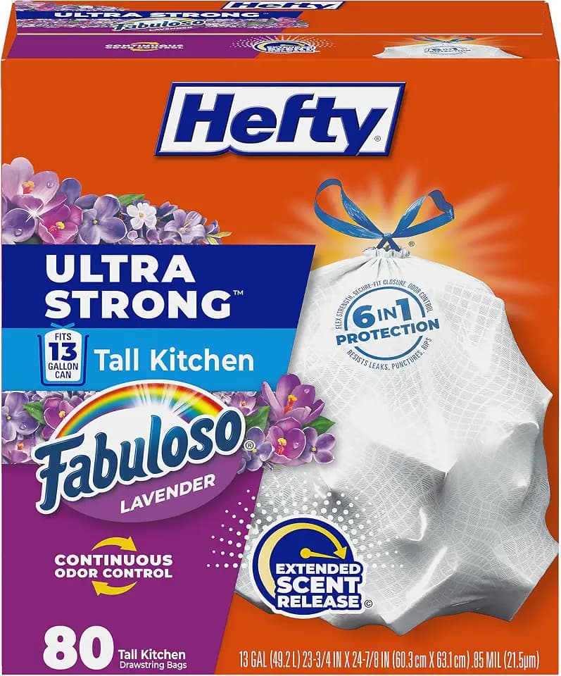 Hefty Ultra Strong 13 Gal Kitchen Trash Bags, Fabuloso Lavender, 80ct