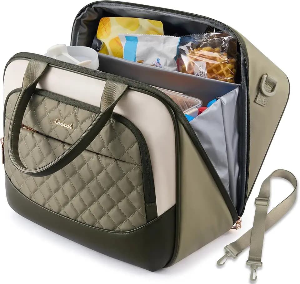 LOVEVOOK Insulated Lunch Bag for Women,Large Lunch Box Cooler Tote with Anti-Shifting Triangular Lid,Fixing Buckle for 40oz Tumbler,Wide Opening No-Spill Meal Carrier for Work Nurse Teacher Car Trip
