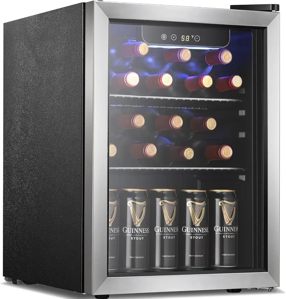 Antarctic Star 68 Can Beverage Refrigerator,Mini Fridge with with Stainless Steel Glass Door, Digital Temperature Display,Electronic Temperature Control, 1.7Cu.ft Silver