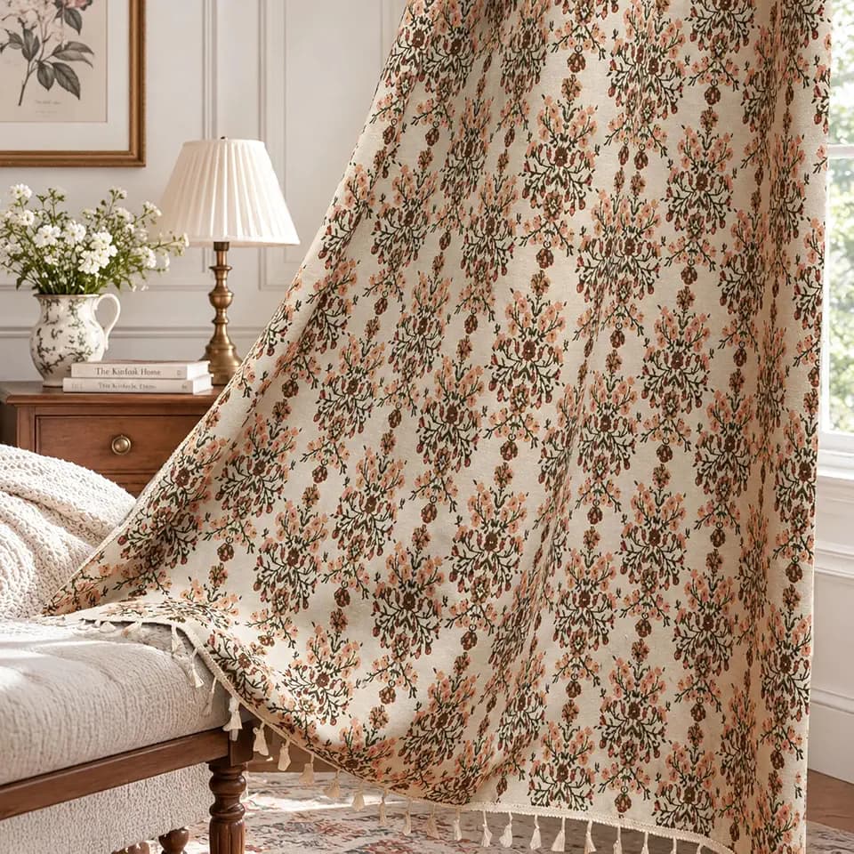 Boho Jacquard Floral Curtains 85 in, 60 in Wide, 2 Panels