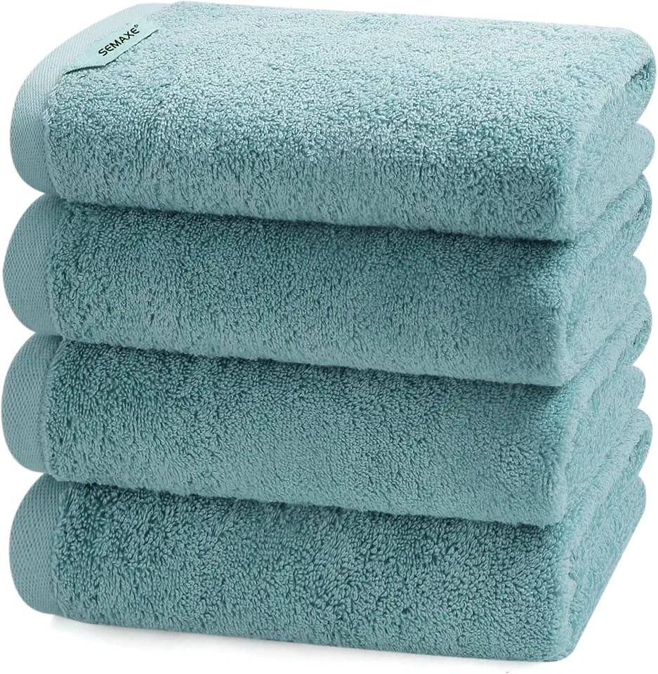 SEMAXE 4-Pack Blue Cotton Hand Towels for Bathroom with Hanging Loops