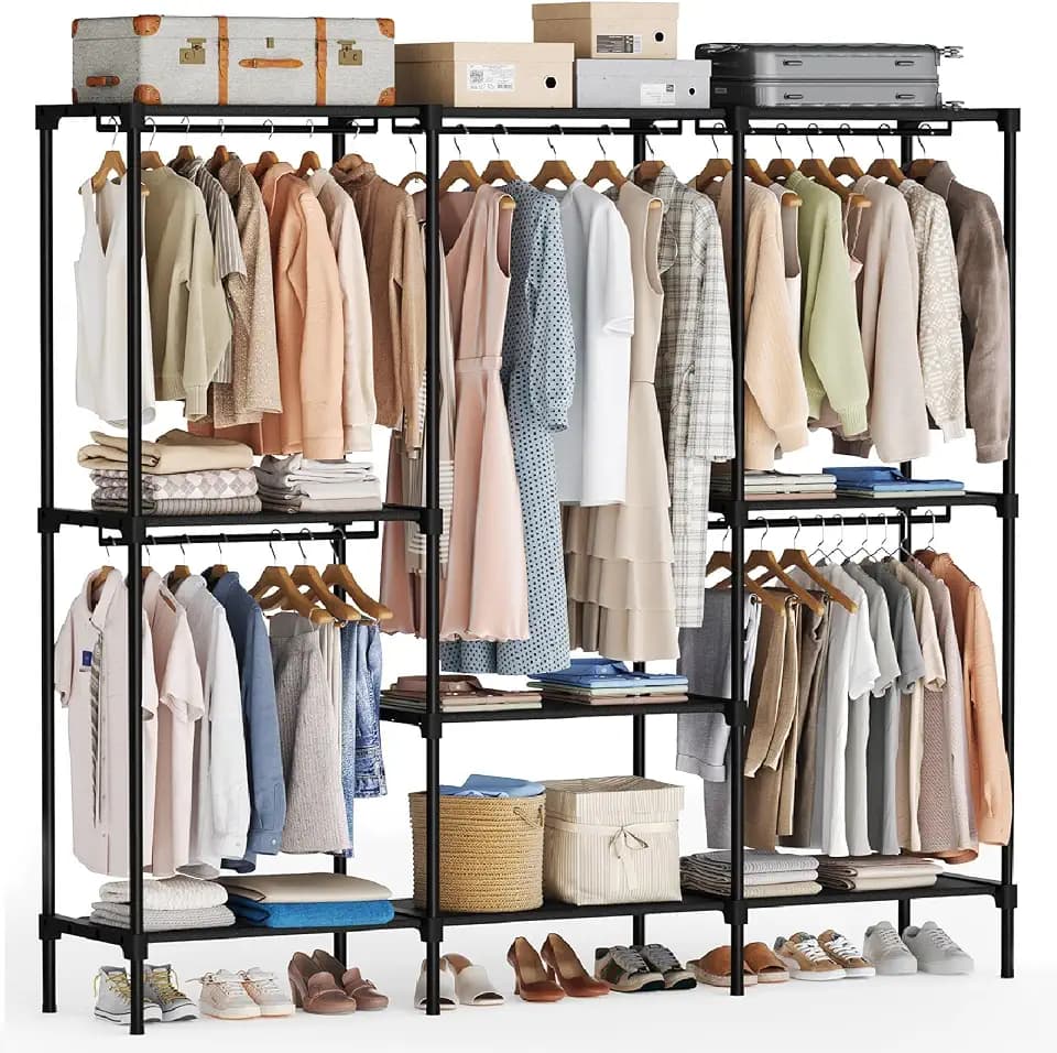 OLIXIS Heavy Duty Clothes Rack, Portable Wardrobe Closet, 81" L, Black