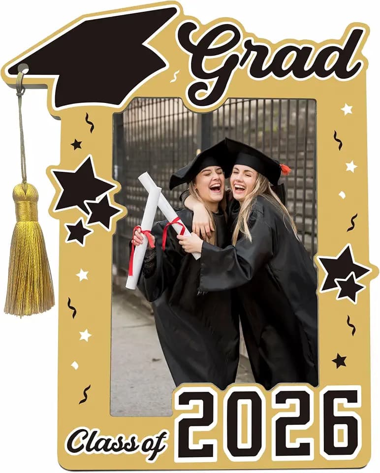 Class of 2026 Graduation Frame with Tassel -4x6 Inch Picture Frame in Wood with Commencement Cap Charm, Gloden Graduate Keepsake Gift for Preschool, Kindergarten, High School, College -A03