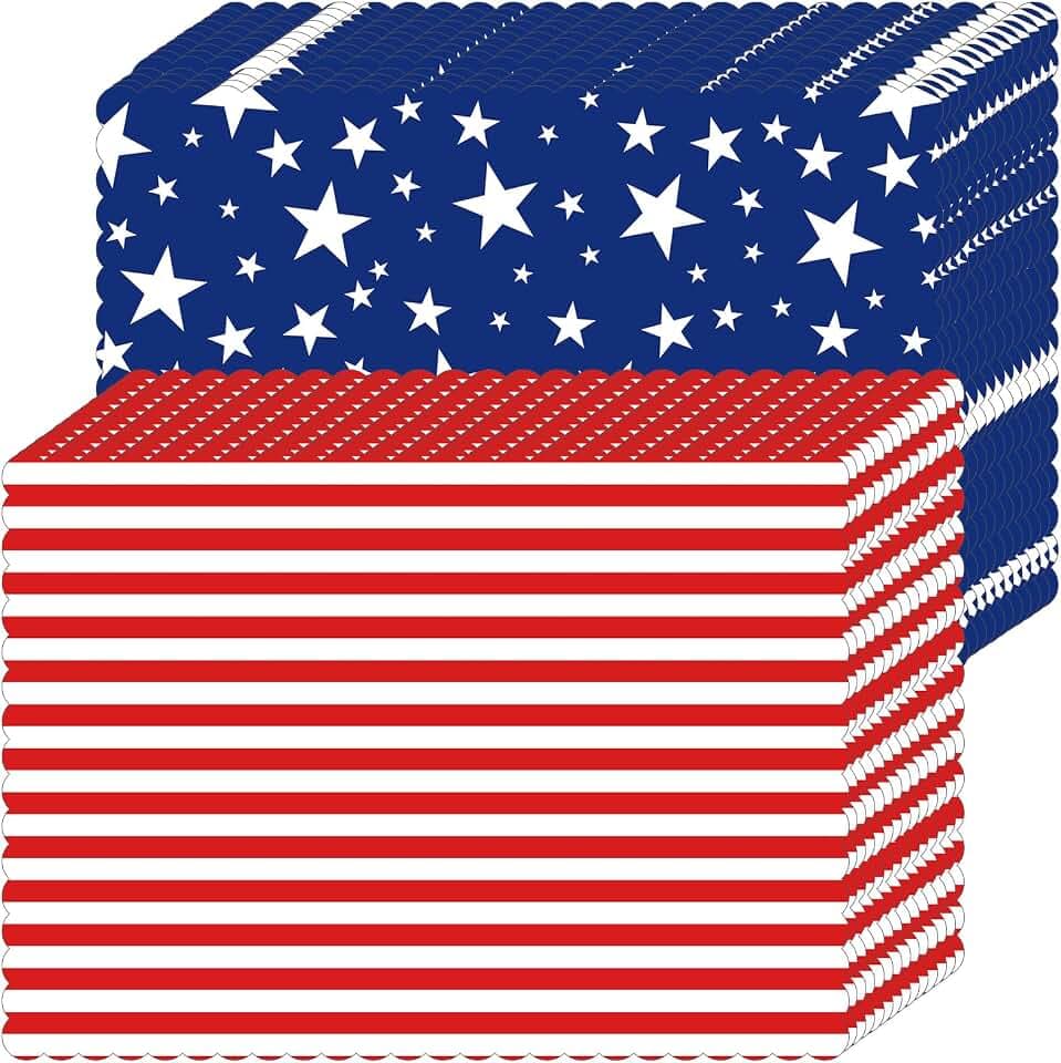 Glenmal 120 Pcs Star Flag Patriotic Paper Placemats, Red White Blue