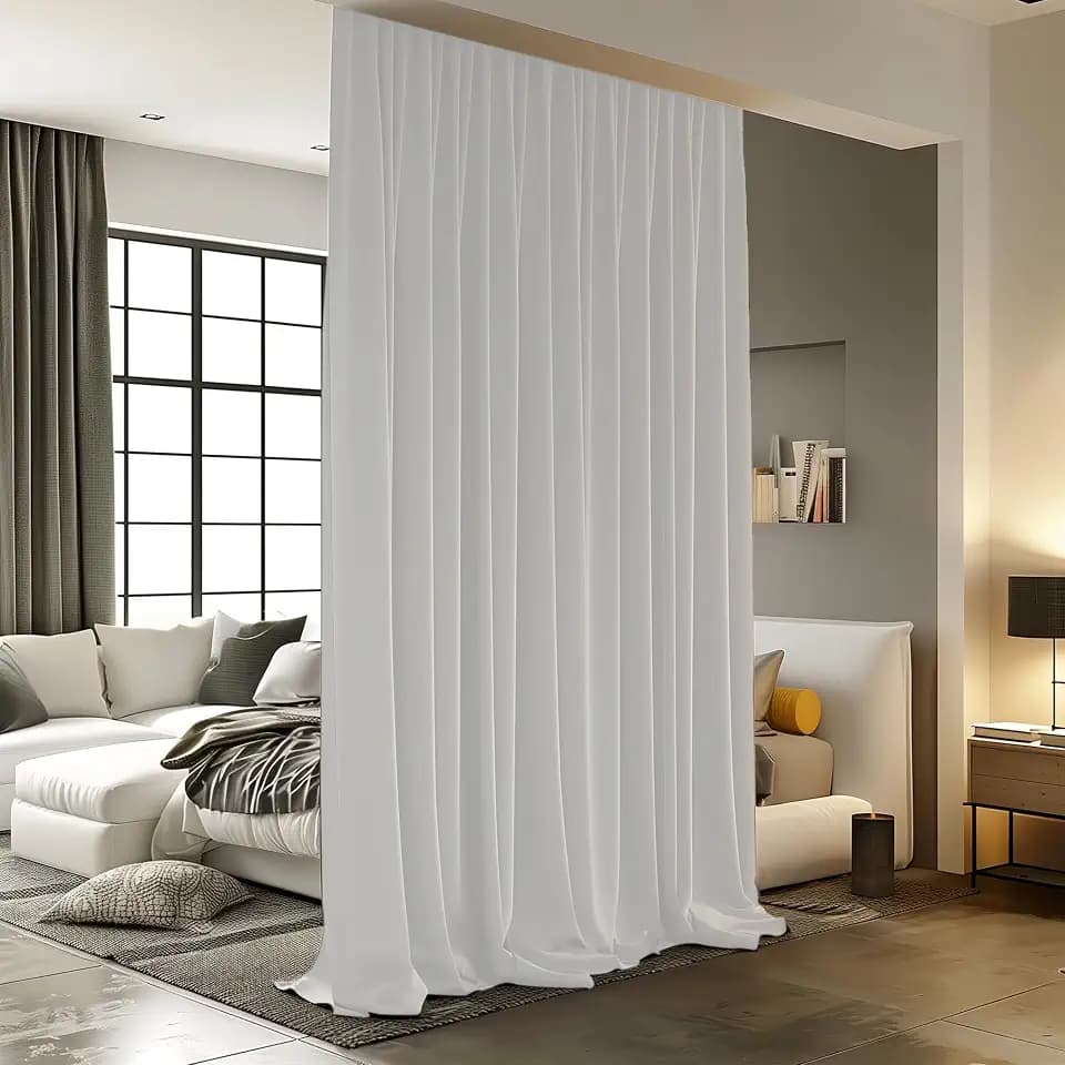 Room Divider Curtains, Screen Partitions with Blackout Ceiling Track Compatible with Curtain Rods, Noise Reduction Privacy, 10 ft Wide x 8 ft Tall, White